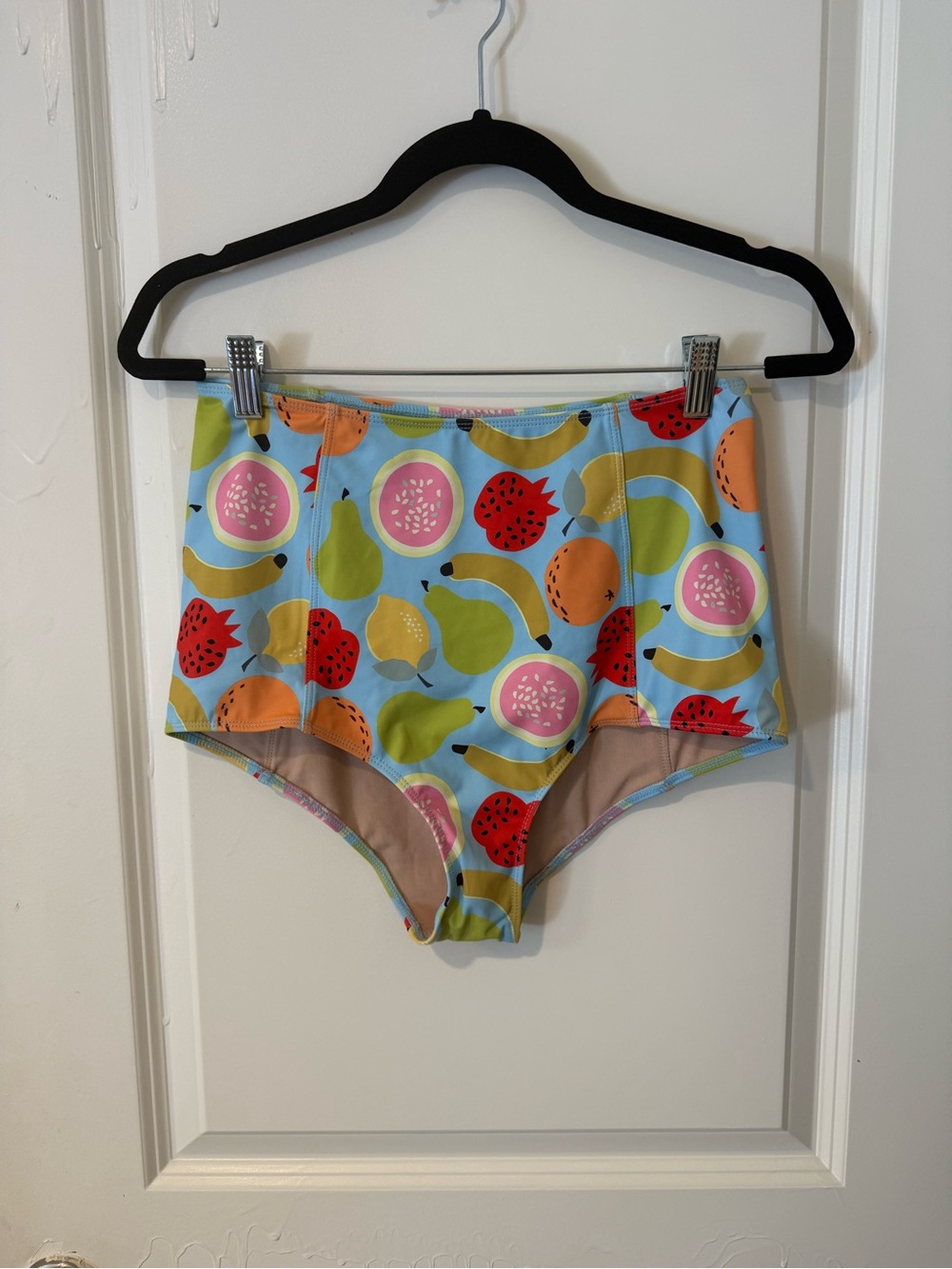 Kortni Jean High-Waist Swim Bottoms in Multi Fruit Print